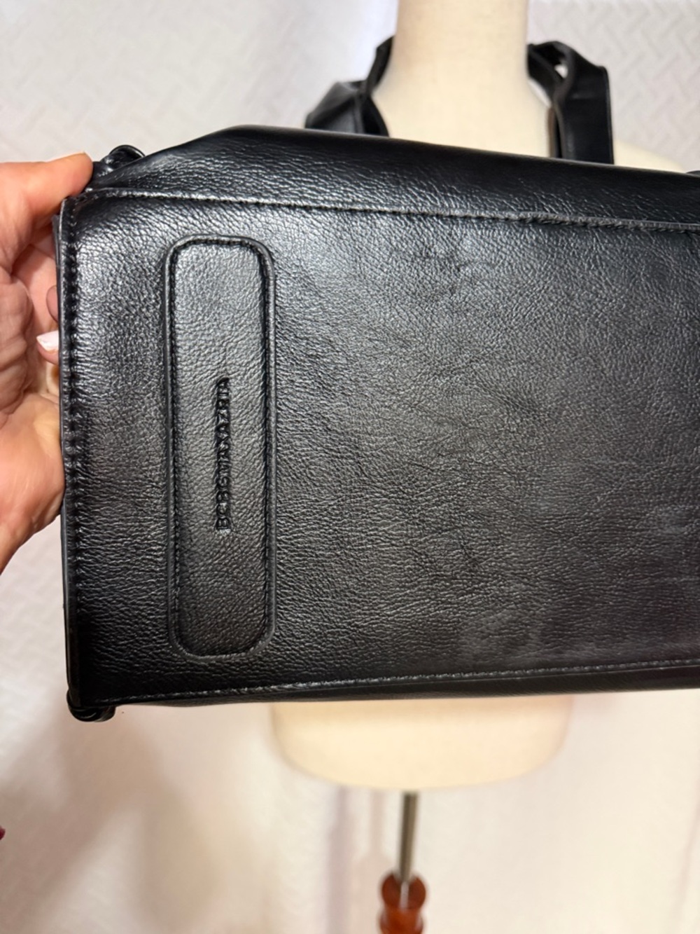 BCBGMaxAzria Black Leather Whipstitch Accent Tote - Picture 2 of 6